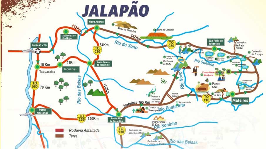 mapa roteiro e pontos turisticos do jalapão