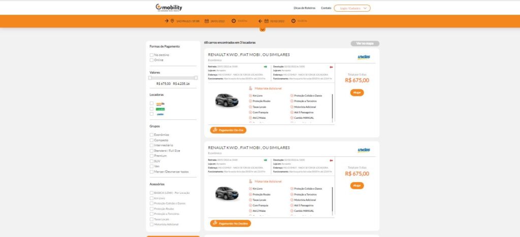 Página de resultados Mobility