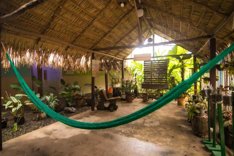 Redário e jardim da Pousada Hostel Coração Verde, em Alter do Chão no Pará