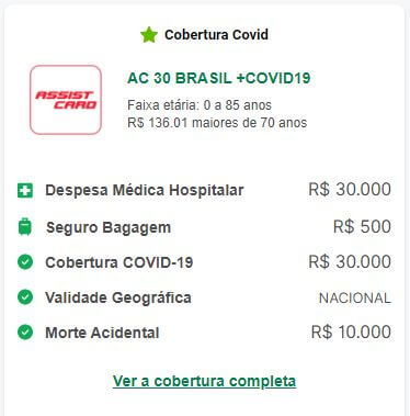 seguro viagem nacional AC 30 BRASIL +COVID19