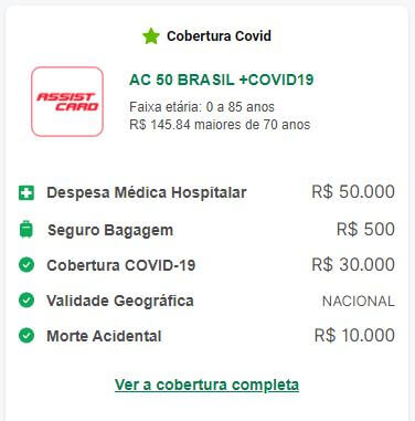 seguro viagem nacional AC 50 BRASIL +COVID19