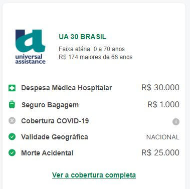 seguro viagem nacional UA 30 BRASIL