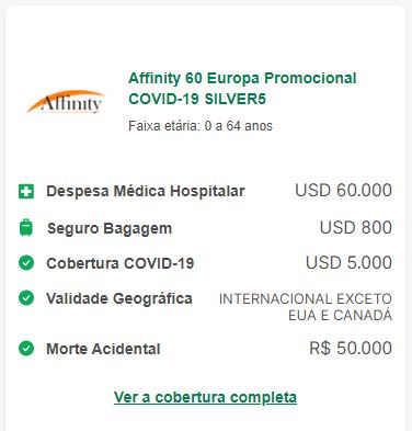 seguro viagem portugal affinity 60 europa promocional covid-19 silver5