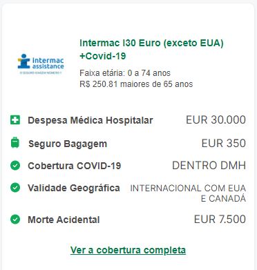 seguro viagem portugal intermac I30 euro exceto EUA +covid-19