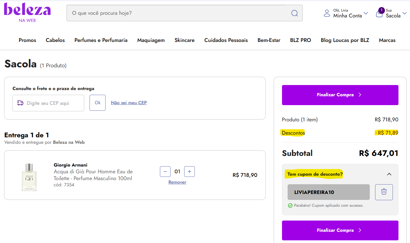 Carrinho de compras dia dos namorados na BLZ na Web