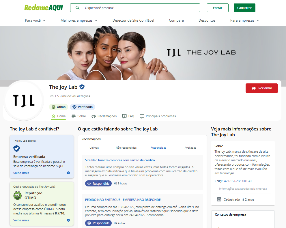 The Joy Lab com ótima reputação no Reclame Aqui. (Divulgação)