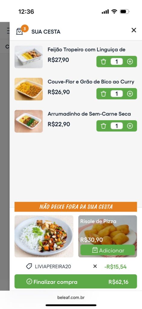 carrinho de compras beleaf cupom LIVIAPEREIRA20