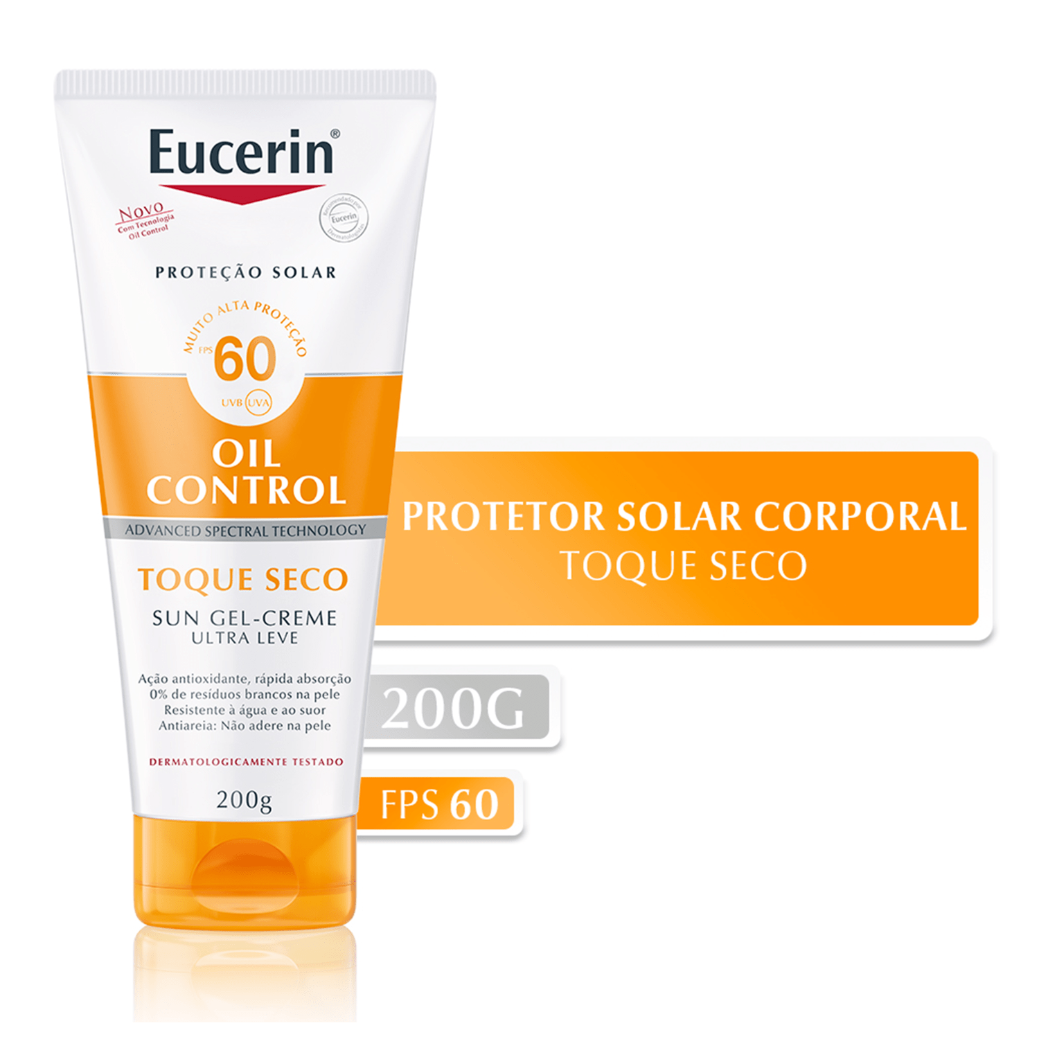 Protetor solar para todos os tipos de pele. Sun Toque Seco FPS 60 com tecnologias inovadoras de alta proteção e toque seco imediato após à aplicação.