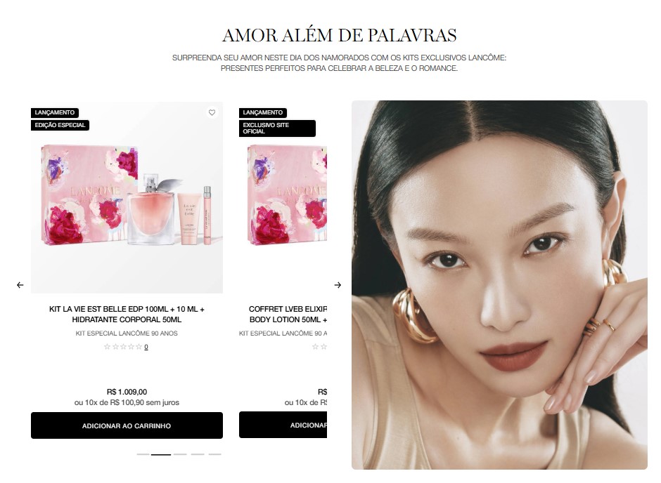 Banner de navegação na home do site Lancôme
