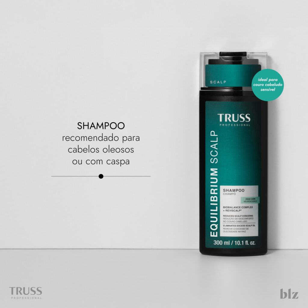 Shampoo para cabelos oleosos e com problema no couro cabeludo. TRUSS Equilibrium Scalp garante resultados desde a primeira aplica&ccedil;&atilde;o.