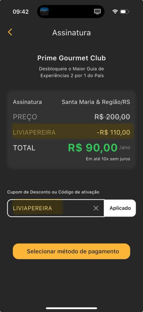 Cupom LIVIAPEREIRA Prime Gourmet Santa Maria RS