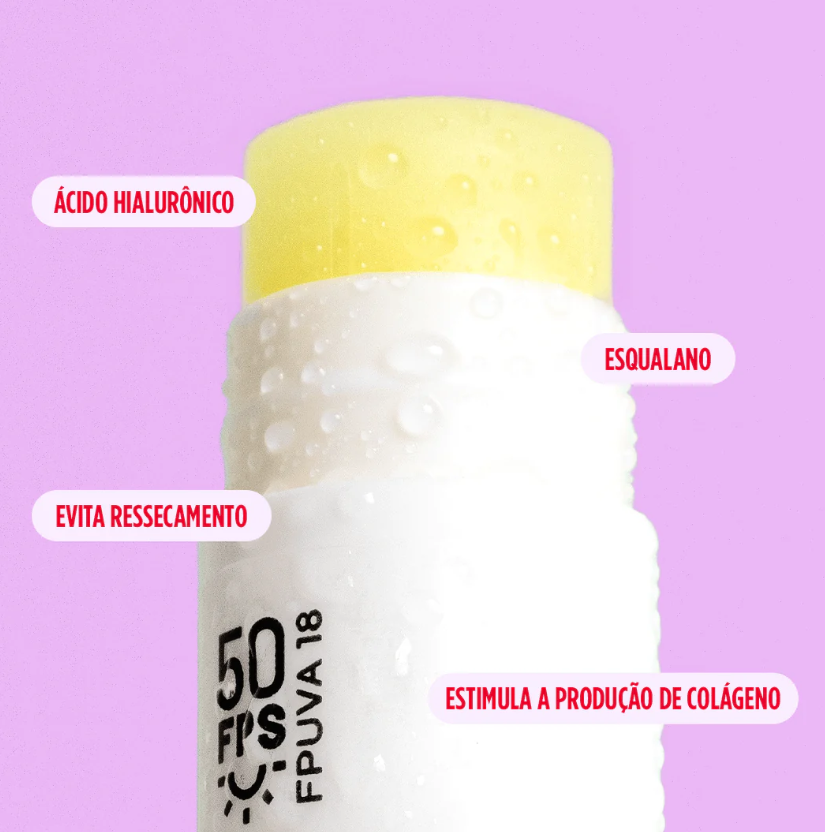 Hidratante labial com &aacute;cido hialur&ocirc;nico Ollie com FPS 50