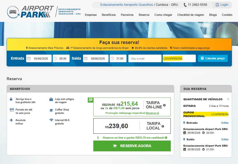 Cupom de desconto Airport Park