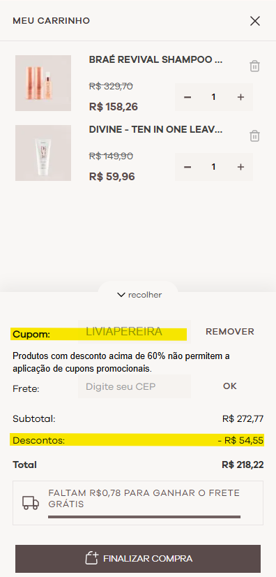 Com o cupom LIVIAPEREIRA, voc&ecirc; recebe 20% de desconto no site da BRA&Eacute;