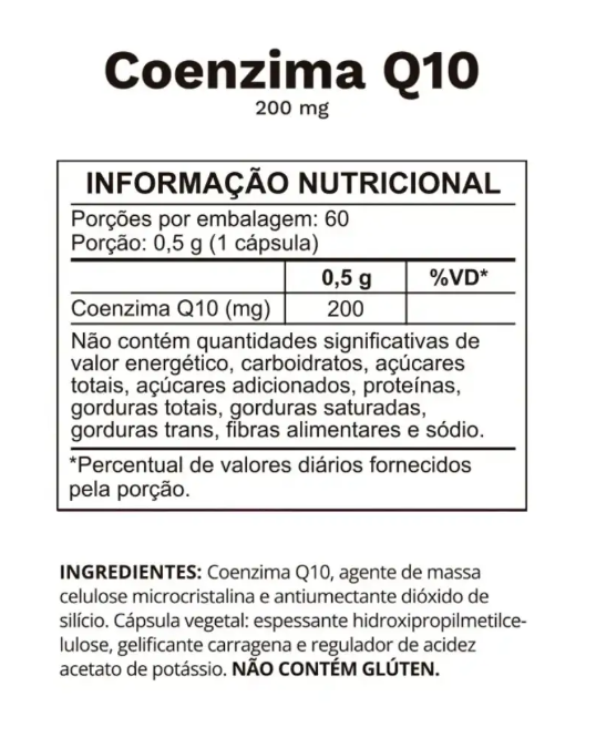 Tabela nutricional do Coenzima Q10