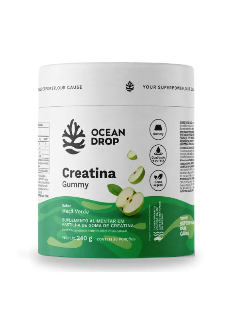 Ocean Drop Creatina auxilia no desempenho físico, força, potência muscular, recuperação e manutenção da massa muscular.
