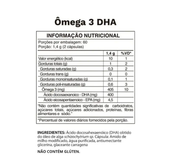 Tabela nutricional do Ômega 3 DHA Ocean Drop