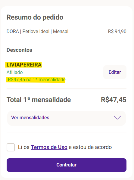 Garanta o plano de sa&uacute;de pet com meu desconto de 50% na primeira mensalidade.