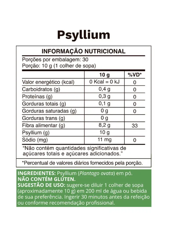 Tabela nutricional do Psyllium Ocean Drop