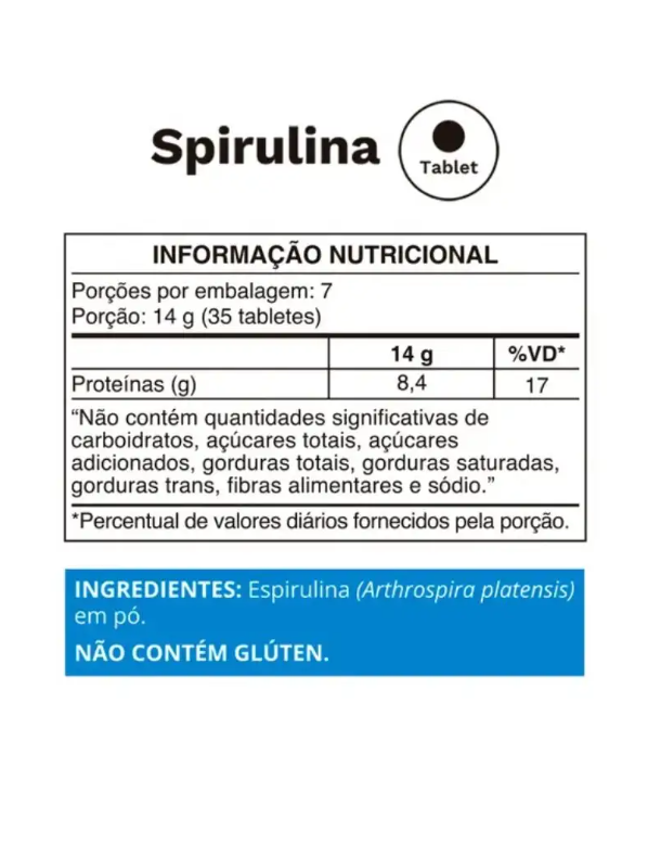 Tabela nutricional do Spirulina Ocean Drop