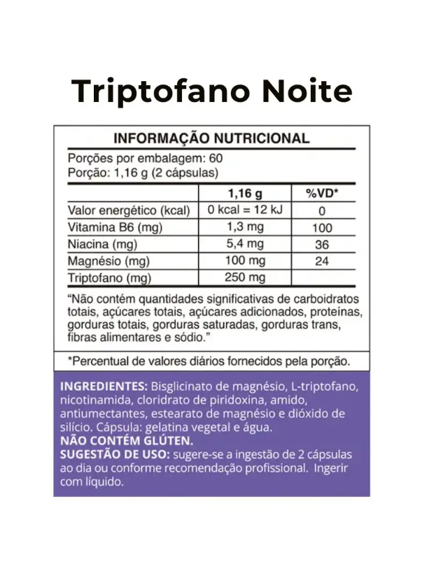 Tabela nutricional do Triptofano Noite