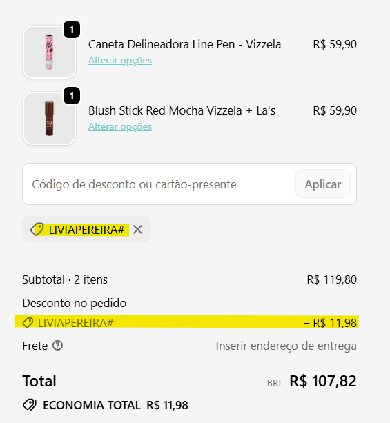 Cupom de desconto Vizzela LIVIAPEREIRA#