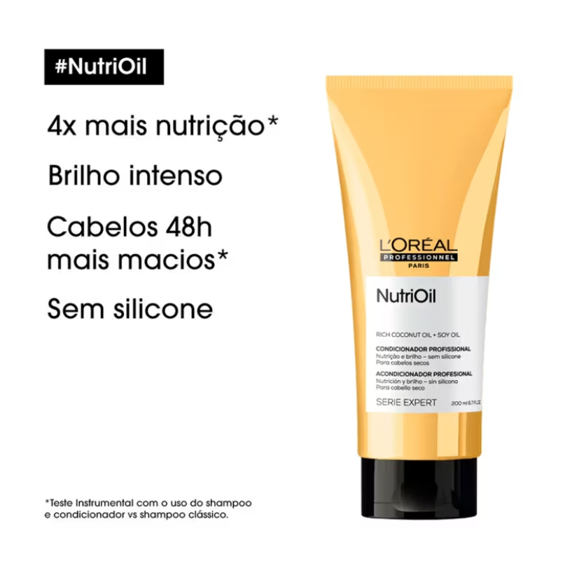 Condicionador para cabelos secos e ressecados. L'Oréal Professionnel Serie Expert NutriOil proporciona fios 4x mais nutridos, macios e com brilho.