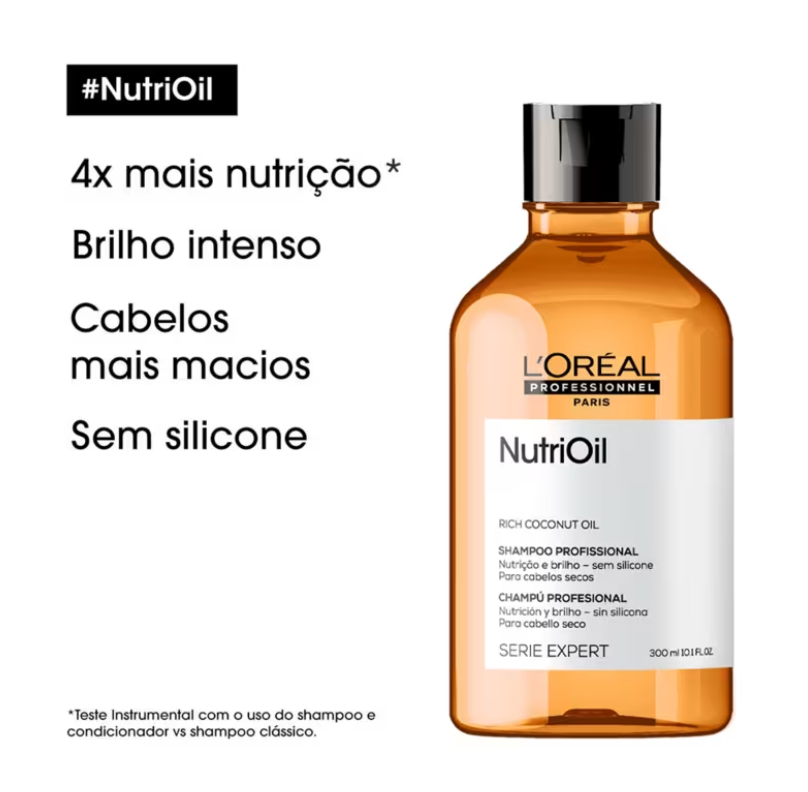 Shampoo para cabelos ressecados. L'Oréal Professionnel Serie Expert NutriOil possui uma consistência suave que entrega a dose precisa de nutrição sem conferir peso à estrutura do fio.
