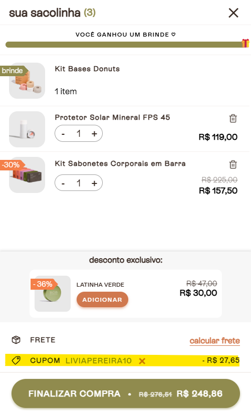 Garanta 10% de desconto em todas as compras na BOB com meu cupom LIVIAPEREIRA10.